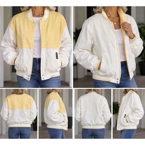VTG 80s Members Only Reversible Bomber Jacket Yellow White Europe Craft Sz 44